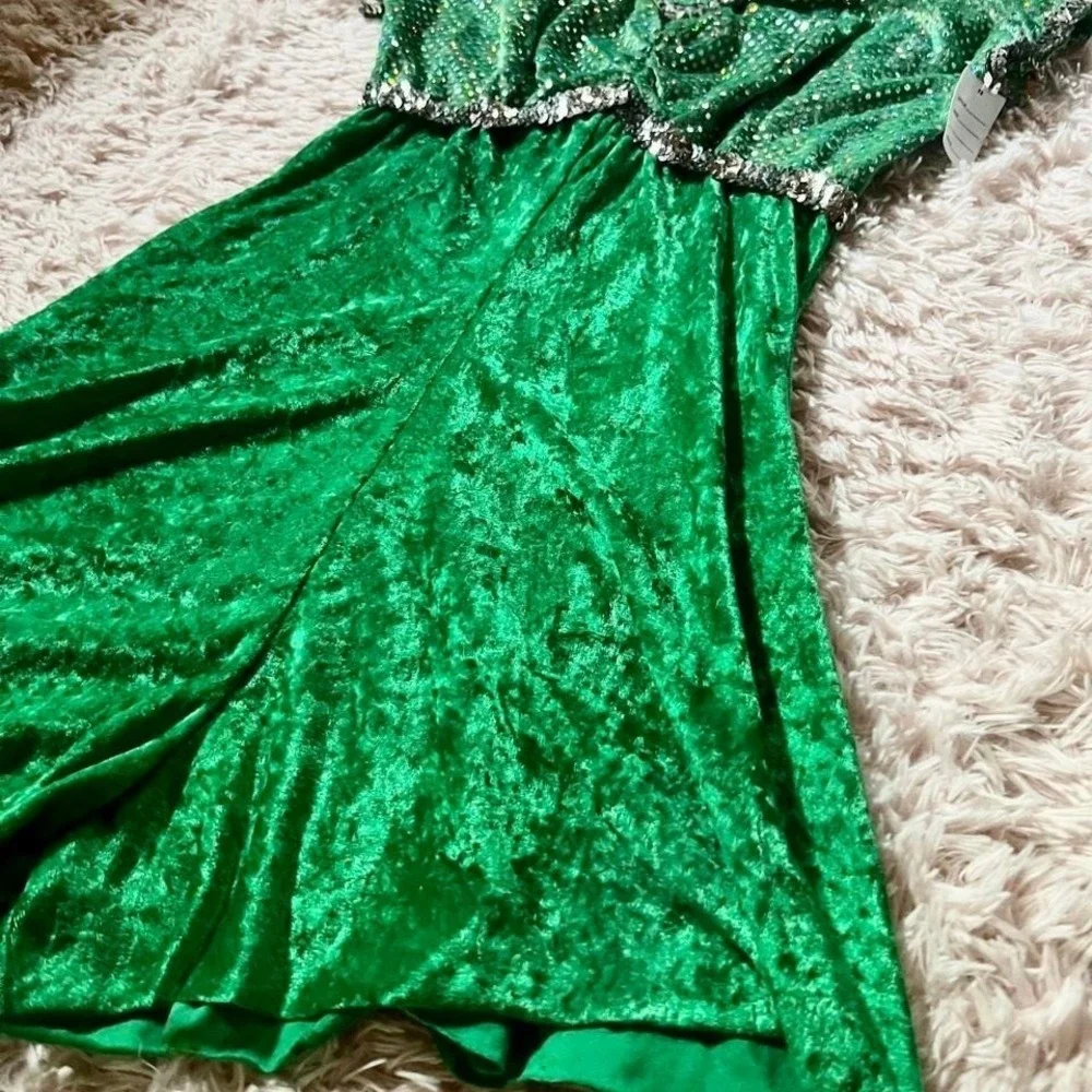 Vintage 80s Velvet Sequins Dance Dress Up Costume Babydoll Romper Womens 14 Glam